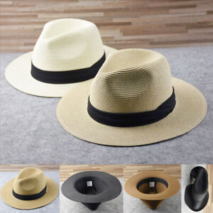 Summer Panama Style Sun Hat Crushable Wide Brim Fedora Straw Beach Hat SunCap
