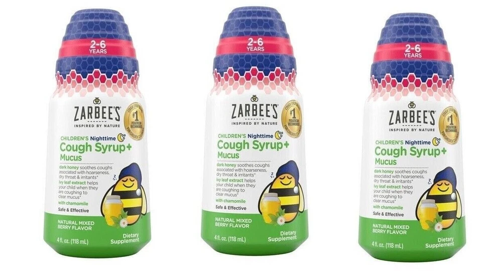 3 Pack Zarbee's Children's Cough Mucus Day & Nighttime Syrup 12 Oz EXP 02/25