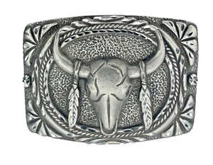 Rodeo Cowboy Belt Buckle Cow Bull Skull Southwest Desert Ege 93’ Made In USA - Picture 1 of 6