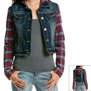 WallFlower Denim Jacket Flannel Long Sleeves Plaid Size Large NEW With Tags - Picture 1 of 8