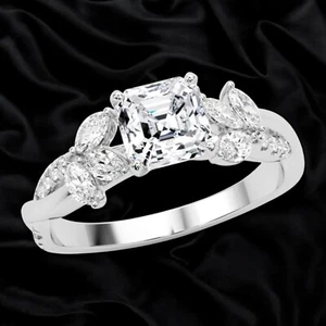 Engagement Ring 1.50 Ct IGI GIA Lab Created Diamond 18K White Gold Asscher Cut - Picture 1 of 7