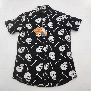 Monument Mens Size Small Skull Halloween Short Sleeve Button Up Shirt - Picture 1 of 5