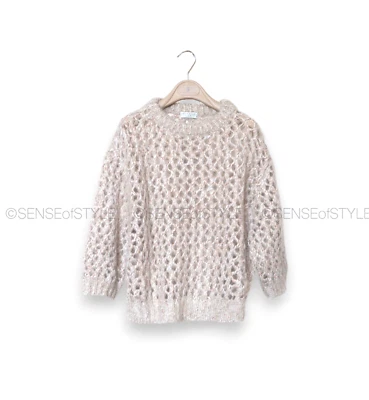 Blusa suéter feminina Brunello Cucinelli malha aberta metálica tamanho G - Imagem 1 de 4