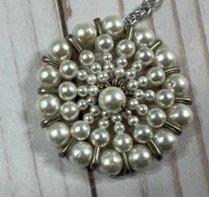 Vintage Safety Pin Silver & White Medallion Necklace - Picture 1 of 3