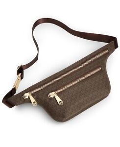 Michael Kors Signature Double Zip Adjustable Belt Bag Fanny Pack Brown NWT