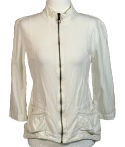 White XCVI Womens Lightweight Jacket Size S Zipper Closure 3/4 Sleeves Pocket - Picture 1 of 8