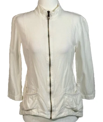 Chaqueta ligera blanca XCVI para mujer talla S cierre de cremallera mangas 3/4 bolsillo Foto 1 de 4