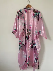 Sheng Tangkuyi Kimono XXL Pink Robe Peacocks Oriental Dressing Gown Belt - Picture 1 of 8