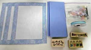 BABY SHOWER INVITATION KIT STATIONARY RIBBON FLOWERS BOWS RUBBER STAMPS B42 - Picture 1 of 9
