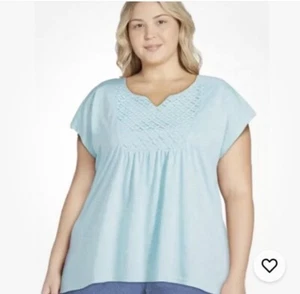 RealSize Womens Plus Size Aqua Crochet Bib Tunic Top Size 3X NWT - Picture 1 of 7