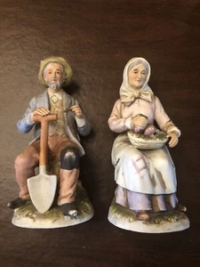 Homco Figurines #1433 Old Man Holding a Shovel and a Old Lady with Grape Basket - Picture 1 of 7
