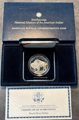 2001 P Proof Buffalo Silver Commemorative $1 Dollar Box & COA - Image 1 of 4