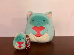 2 Neu mit Etikett Valentines Squishmallows 8 Zoll & 3 Zoll (Clip on) Sigrid die Katze mit Herz - Bild 1 von 5