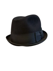 Cappello vintage Wormser Fedora nero taglia 7 1/4 resistente alle intemperie usato in ottime condizioni - Foto 1 di 14