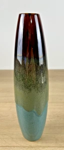 Vaso smaltato a goccia in ceramica da studio - toni terra bordeaux, verde e verde acqua - alto 12" - Foto 1 di 8