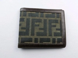 Cartera Fendi Zucca Doble Plegable Marrón Negro Cuero Borde - Imagen 1 de 7