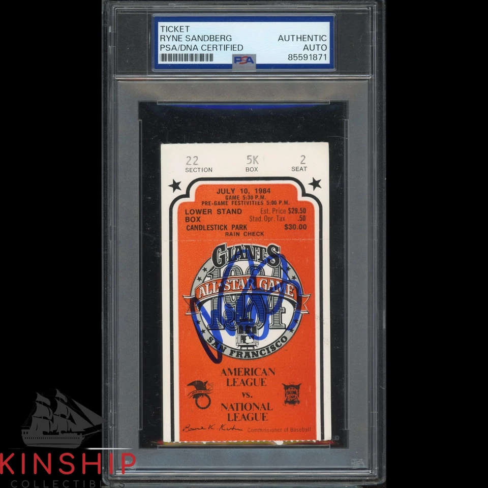 Ryne Sandberg signed 1984 All Star Game Ticket PSA DNA Slab Cubs HOF Auto C5023 - Image 1 of 1