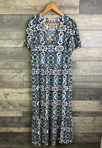 Boden Maxikleid Gr. UK 12 blau Fliesendruck Stufen Boho lang Statement - Bild 1 von 10