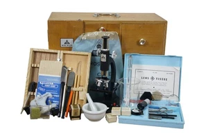 Vintage Sears Tower Model 6388 Microscope Wooden Case Accessories - Picture 1 of 18