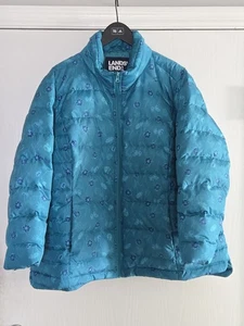 Lands End Down Puffer Jacket Women's Petite 1X 16W-18W Teal Floral Pattern  - Picture 1 of 9