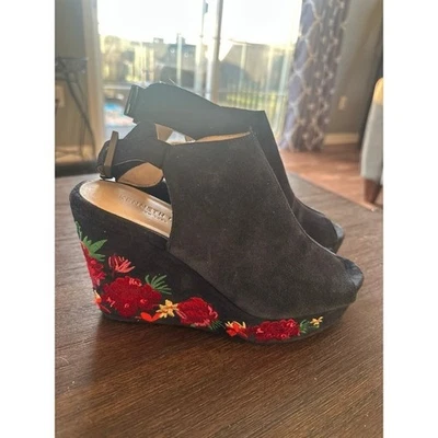 Kenneth Cole Floral Bordado Azul Marino Cuñas Gamuza Cuero Superior 6.5 Foto 1 de 4