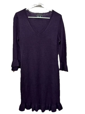 Cynthia Rowley 100% Merino Wool Sweater Dress Purple Size M Ruffle Hem & Sleeves - Image 1 of 3