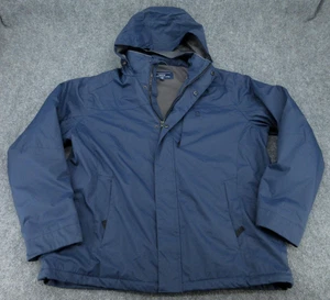 IZOD Hooded Jacket Mens Large Navy Blue Fleece Lined Zip Pockets Parka Windproof - Picture 1 of 21