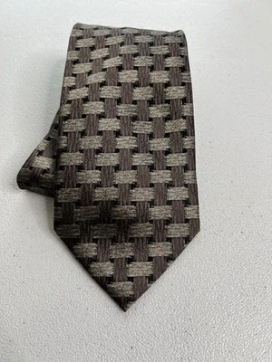 Kenneth Cole Black, Brown Geometric Pattern 100% Silk Handmade Tie NWOT - Image 1 of 4