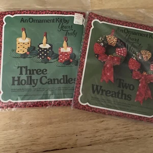 Vintage 1976 Yours Truly Ornament Kits Two Wreaths & 3 Holly Candles - Picture 1 of 5