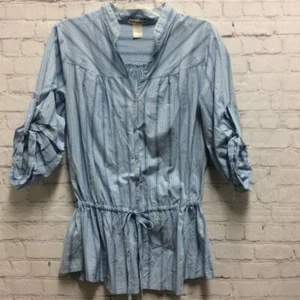 Blusa Forever Mujer Azul Blanco Rayas Manga 3/4 Muesca Cuello Cordón L - Imagen 1 de 9