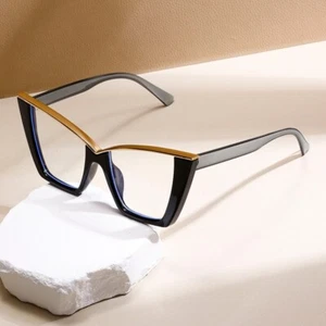 Cateye Frame Blue Light Blocking Womens Mens Black Gold Computer Gaming Glasses - Picture 1 of 3