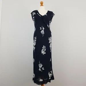 Libra Damen blau Blumen V-Ausschnitt tailliert fließend mittellang Maxikleid UK 12 - Bild 1 von 7