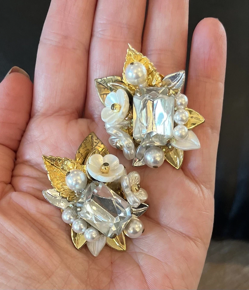 Diamond, Pearl And Gold Earrings - Image 1 of 3
