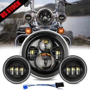 7" LED Headlight + 4.5" Passing Light For Harley Davidson Touring Road King - Picture 1 of 15