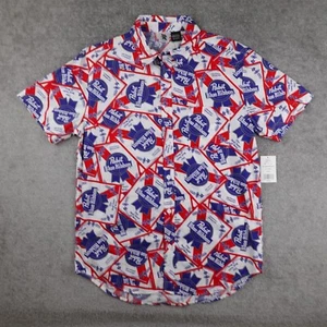Pabst Blue Ribbon Shirt Men's M Multicolor Button Short Sleeve PBR Beer Logo AOP - Picture 1 of 9
