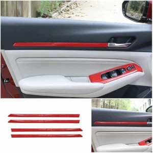 Fit For Nissan Altima 2019-2021 Red Carbon Fiber Inner Door Panel Strip Trim 4X - Picture 1 of 5