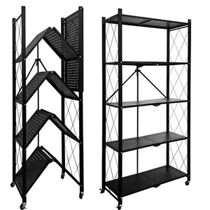 5-Tier Foldable Metal Storage Shelf with Swivel Wheels, Ideal for Home & Garage - Picture 1 of 9