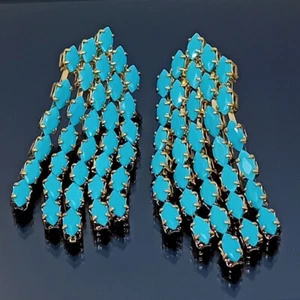 18K Gold Filled Stunning Italian Simulated Turquoise 18ct GF Waterfall Earrings - Picture 1 of 7