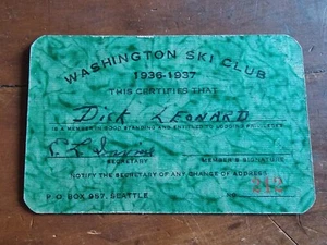 Washington Ski Club 1936-37 Membership Card, Mt Rainier-Mt Baker-Silver Springs - Bild 1 von 4