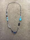 Blue Bead Long Statement Necklace 