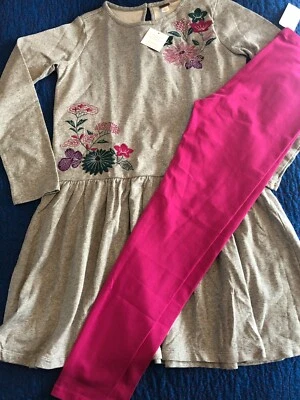 NWT Size 12 Tea Collection Ayame Gray Magenta Floral long Sleeve Dress Leggings - Image 1 of 4