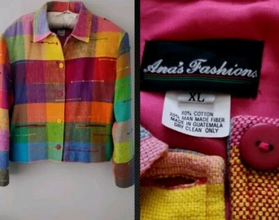 Blazer De Colección Años 90 Ana's Fashions Multicolor Tejido Algodón A Cuadros Diseñador! XL Foto 1 de 4