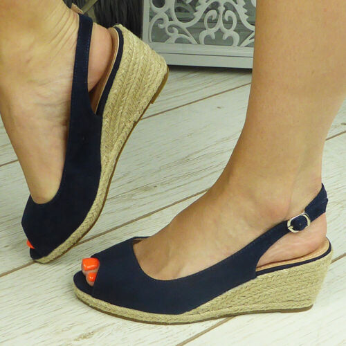 Ladies Espadrilles Sandals Shoes Slingback Wedge Womens Work Buckle Peeptoe Size