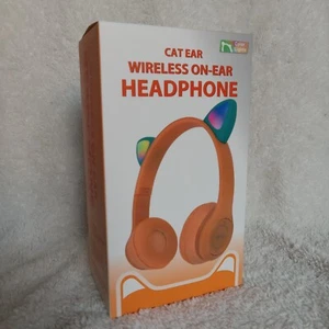 Cat Ear Colorful Wireless on-ear headphones Supports Micro SD Orange - Picture 1 of 5