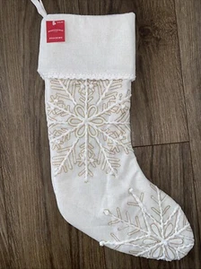 Wondershop Target Christmas Stocking Snowflake Cream White Gold Boho Embroidered - Picture 1 of 5