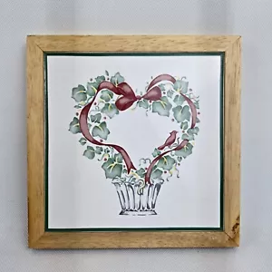 Corelle Callaway Holiday Ceramic Tile Wall Hanging Trivet wood frame 7" square - Picture 1 of 3