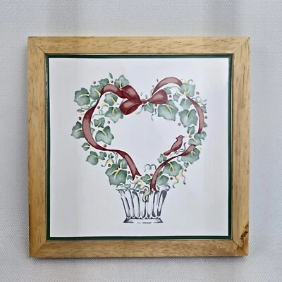 Corelle Callaway Holiday Ceramic Tile Wall Hanging Trivet wood frame 7" square - Image 1 of 3
