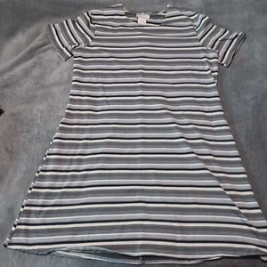 Vtg Kathie Lee Shirt Dress Womens Extra Large Black White Striped Midi Stretchy - Picture 1 of 13
