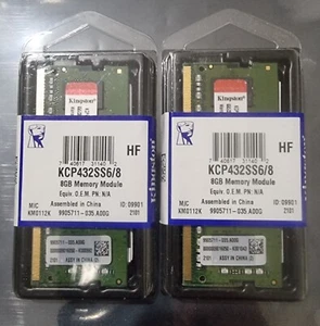 Kingston PC4-25600 PC4 3200AA 16GB 2X8GB DDR4 1RX8 3200MHz 260pin Memory Ram - Picture 1 of 2
