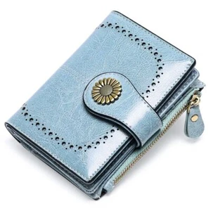 RFID Blocking Genuine Leather Retro Women wallet Card Holder Zipper Coin Purse - Picture 1 of 68